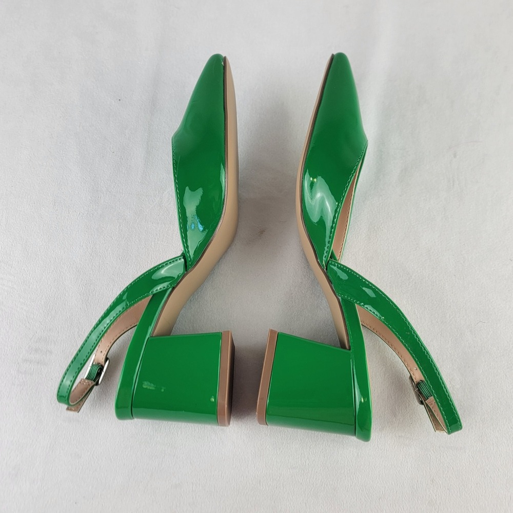 Madden Girl Novvaa Green Patent Slingback Block Heel Square Toe Pumps 7M - Picture 6 of 9